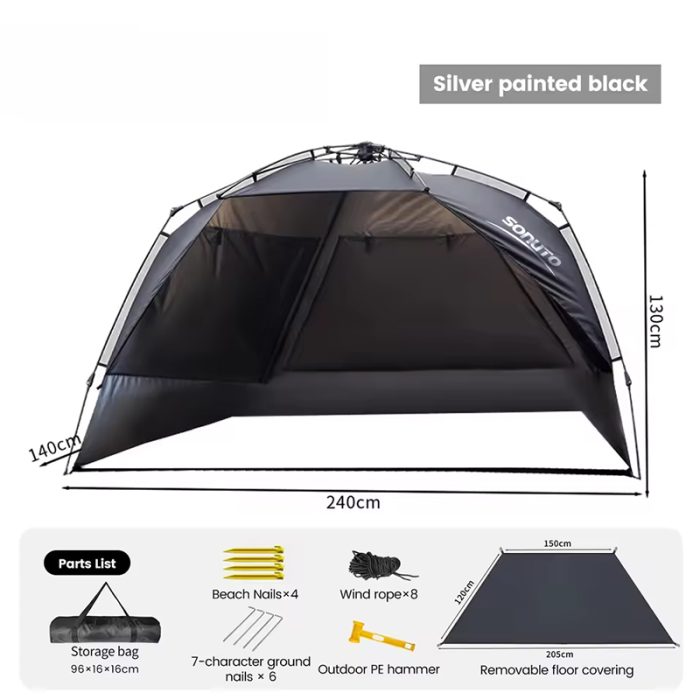 Outdoor 3-4 person one-touch quick-set tent, suitable for beach, fishing, family trips, picnics, parks, UV-resistant with sunsha - Image 2