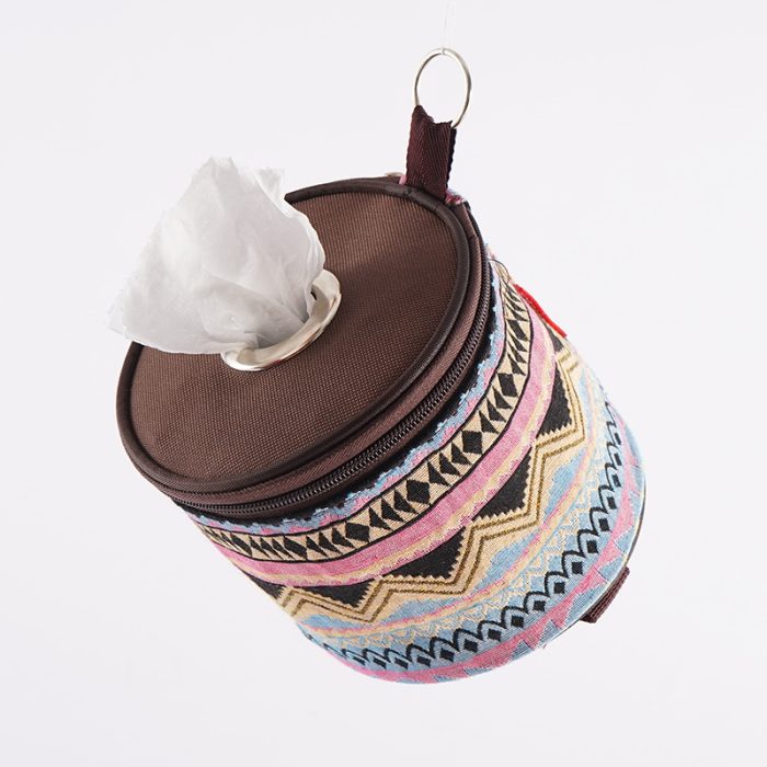 Outdoor camping folding ethnic style paper box storage bag car roll paper tissue box small cloth bag storage bag - Image 4