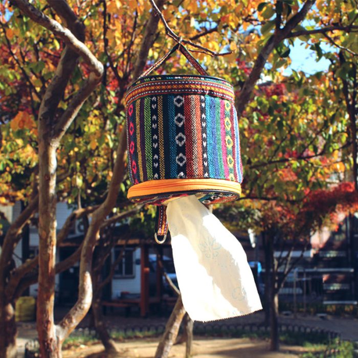 Outdoor camping folding ethnic style paper box storage bag car roll paper tissue box small cloth bag storage bag - Image 1