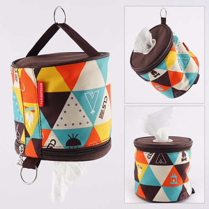 Outdoor camping folding ethnic style paper box storage bag car roll paper tissue box small cloth bag storage bag - Image 3